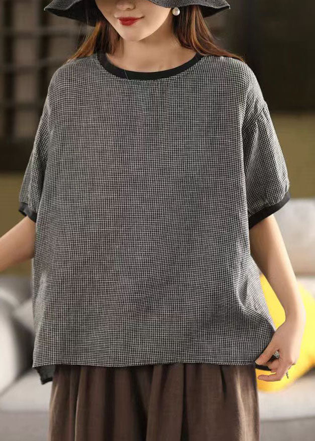 Plaid Tanks Oversized Linen Summer Classy Grey FashionChic