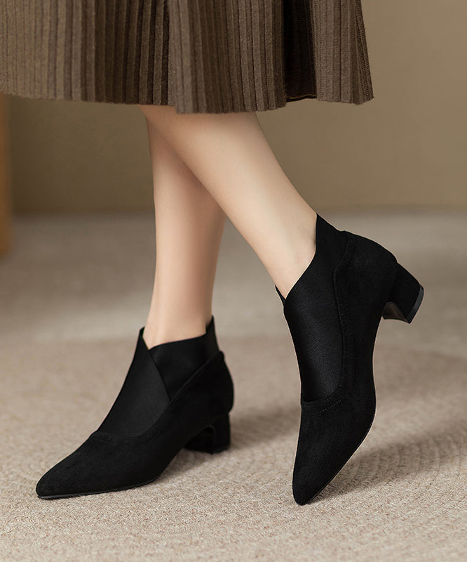 Classy Khaki Suede Splicing Ankle Boots Pointed Toe WT027 shoe-XZ241030