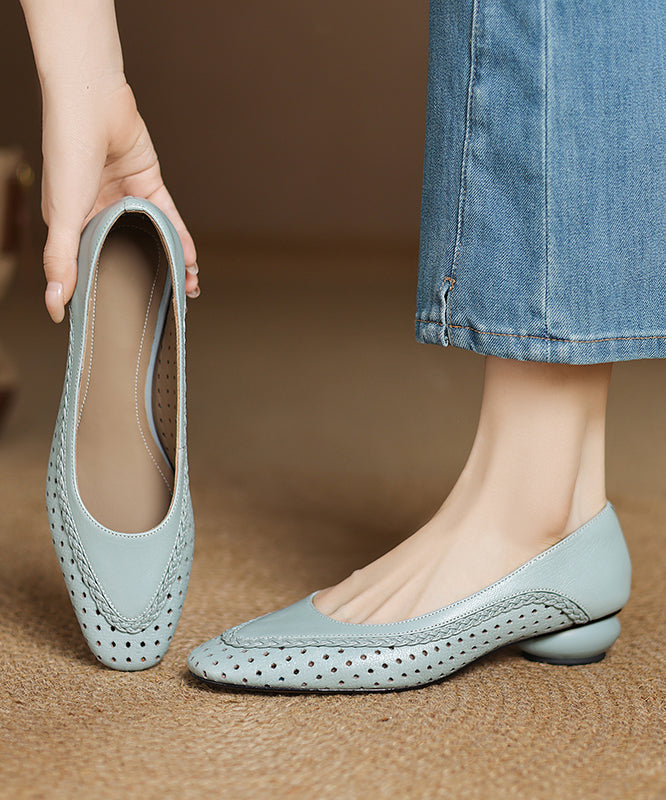 Hollow Sheepskin Flat Feet Shoes Light Classy Blue Out FashionChic