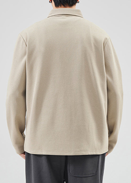 Classy Mo Polo Sweatshirts Button Spring TC032 Patchwork Men Cotton Brown