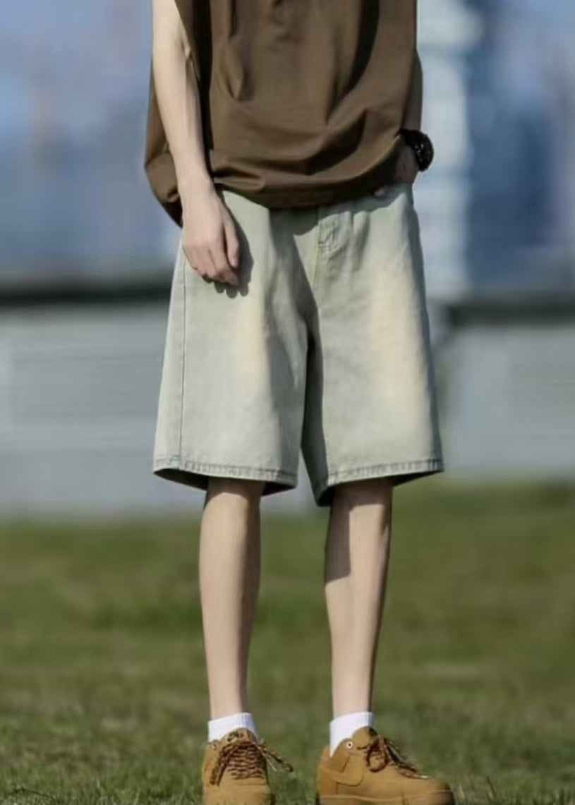 Classy Mud Yellow Pockets High Waist Denim Men Shorts Summer YL012 ABC