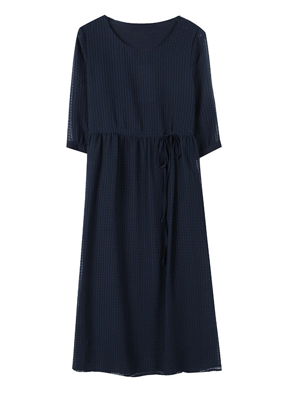 Classy Navy O Neck Drawstring Chiffon Dress Summer BB004 Hawaii-SDL240622