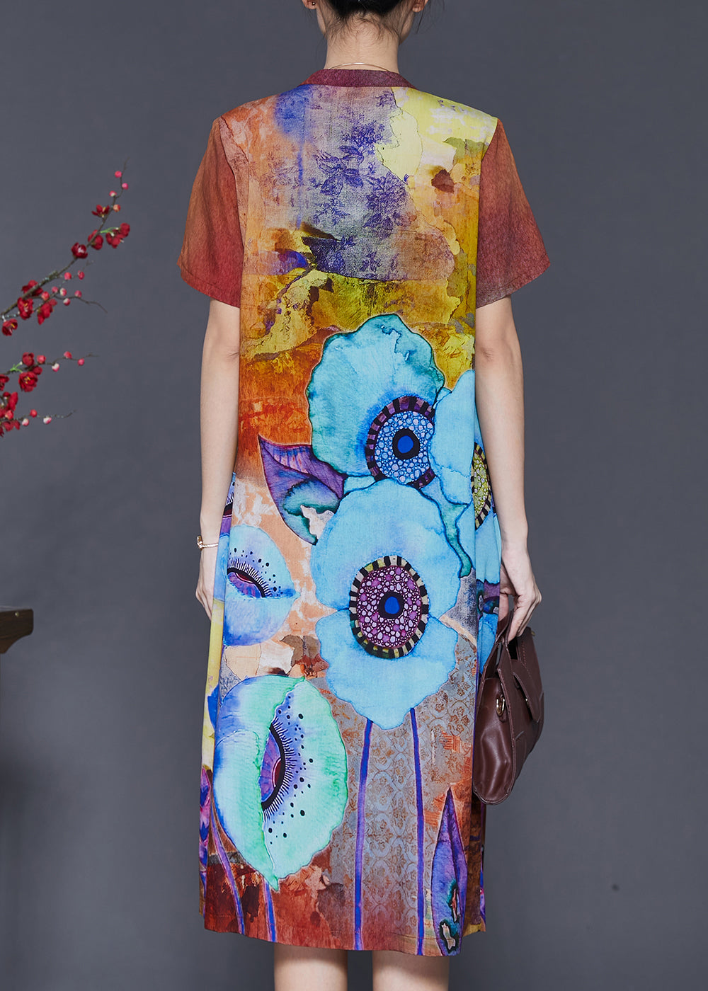 Classy Orange V Neck Print Chiffon Maxi Dresses Summer SD1075 Ada Fashion