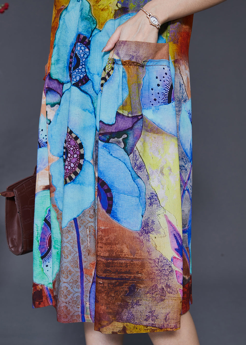 Classy Orange V Neck Print Chiffon Maxi Dresses Summer SD1075 Ada Fashion