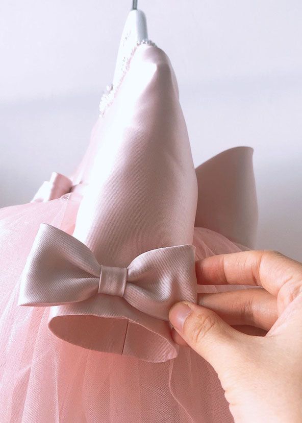 Classy Pink O-Neck Patchwork Kids Long Dress Spring YS011 ABC