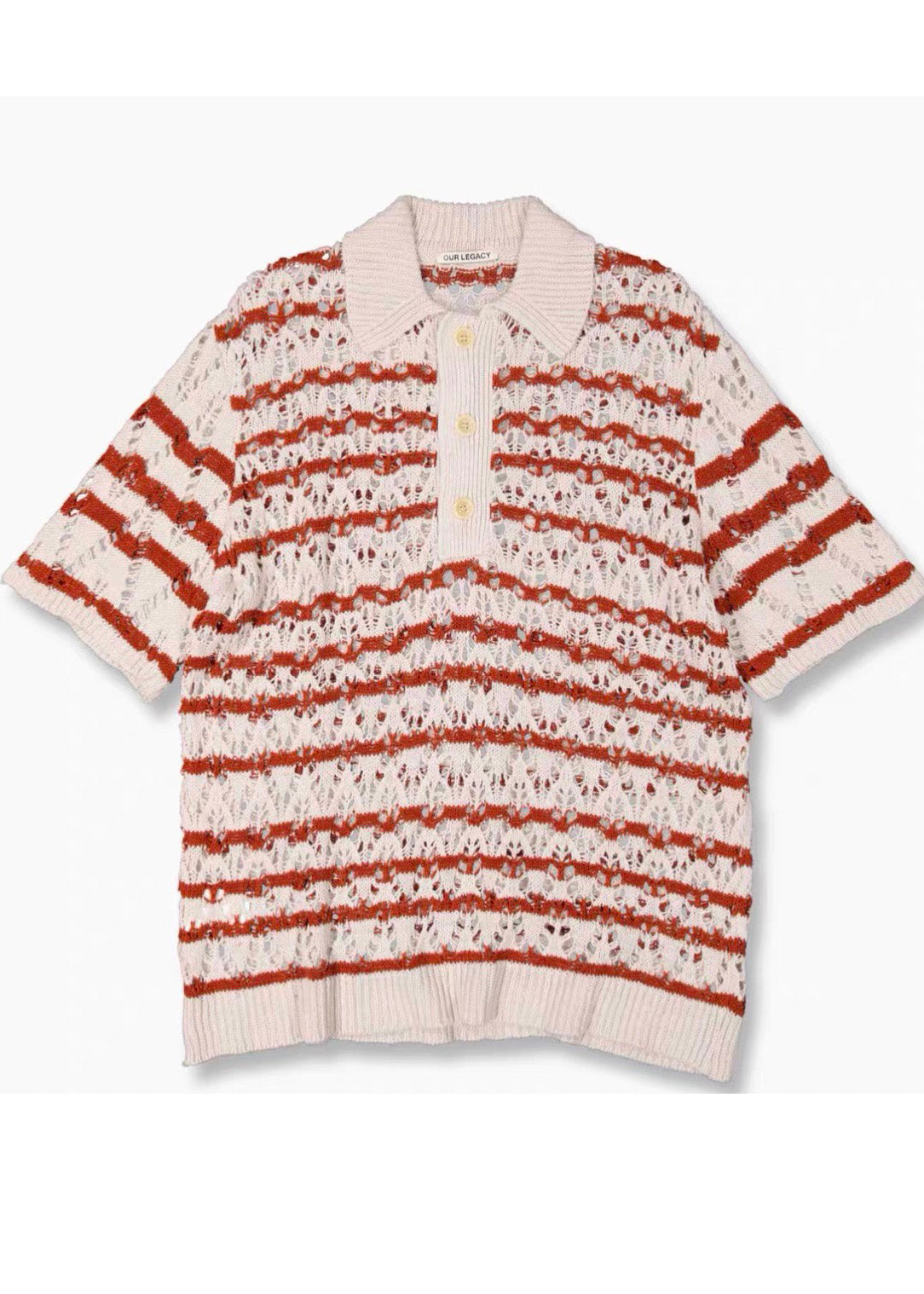 Classy Hollow Out Summer Red Knit Polo Mens Shirts Striped FashionChic