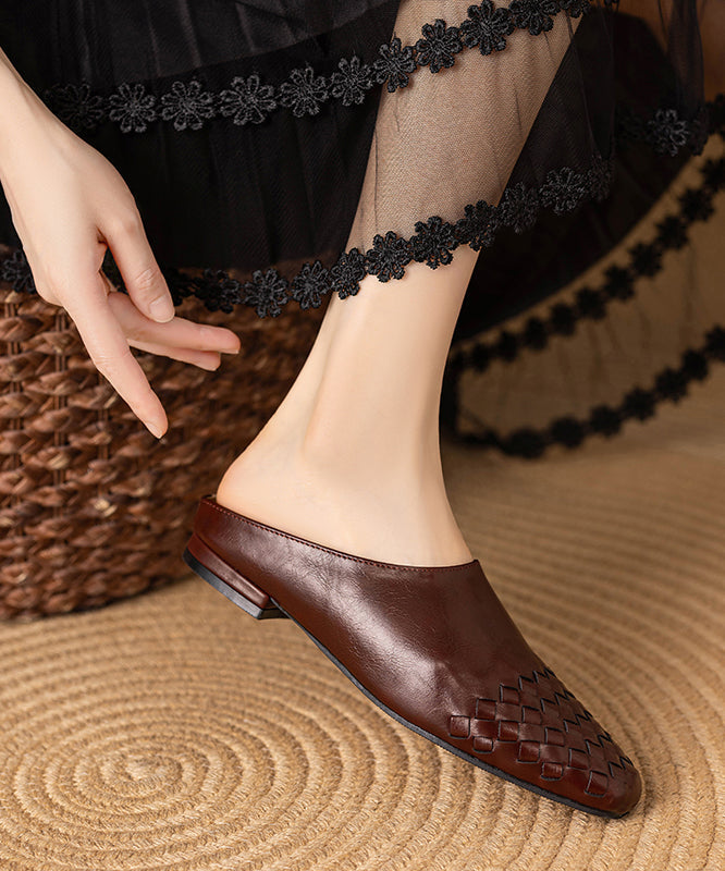 Classy Leather Splicing Comfy Slide Black Sandals Cowhide FashionChic