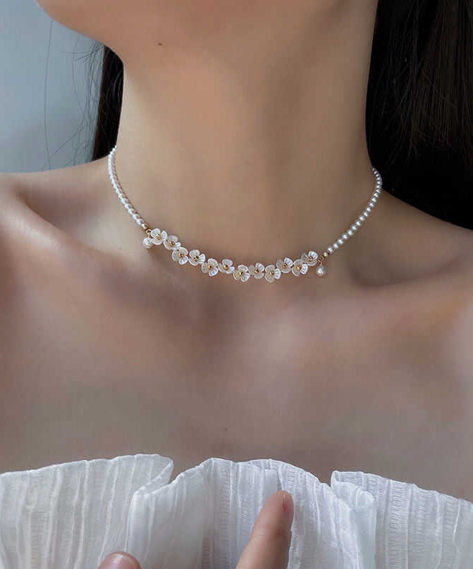 Bead Alloy Classy White Gratuated Floral Pear Necklace FashionChic