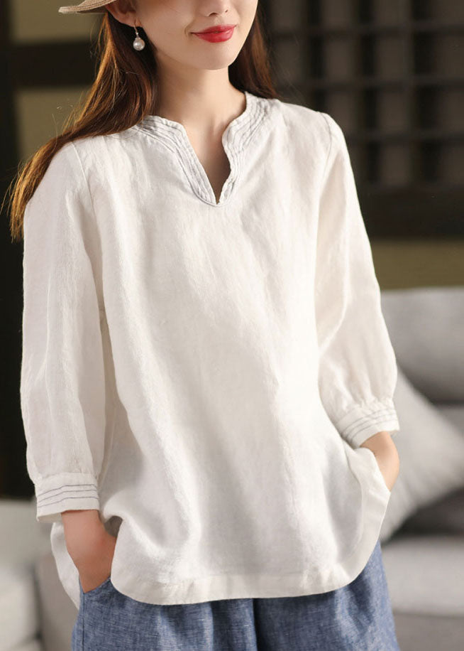 Tops Oversized Fall White Classy Linen Shirt FashionChic