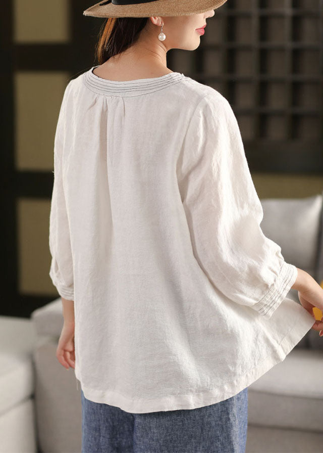 Tops Oversized Fall White Classy Linen Shirt FashionChic