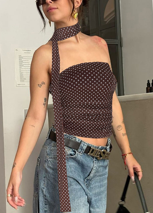 Strapless Cotton Dot Tank Coffee Sleeveless FashionChic