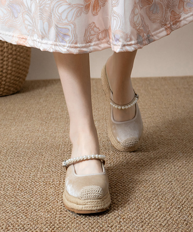 Comfortable Apricot Nail Bead Splicing Platform Slide Sandals YC003 ABC