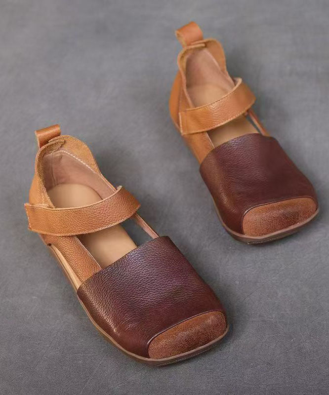 Out Splicing Sandals Leather Hollow Comfy Faux Brown Walking FashionChic
