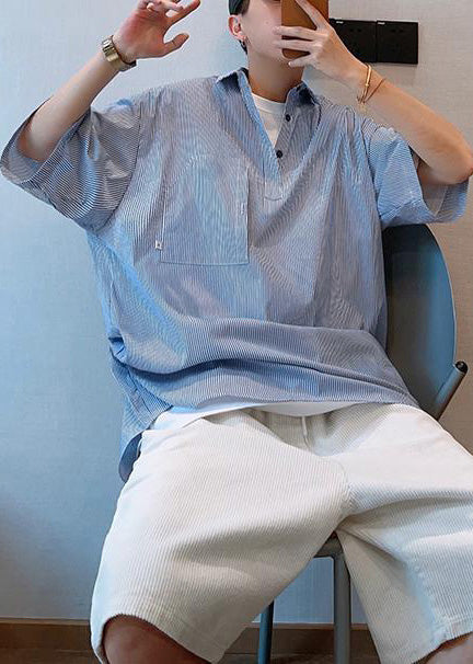 Summer Blue Oversized Tshirt Cotton Cool Striped Mens FashionChic