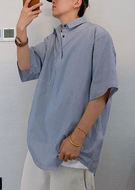 Summer Blue Oversized Tshirt Cotton Cool Striped Mens FashionChic