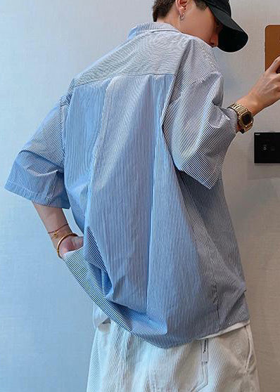 Summer Blue Oversized Tshirt Cotton Cool Striped Mens FashionChic