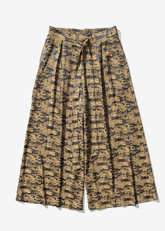 Cool Brown Pockets Print Ice Silk Mens Wide Leg Pants Summer YT044 Men-Silk-MENP240721