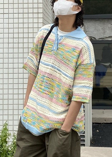 Shirts Summer Polo Print Out Cool Hollow Knit FashionChic