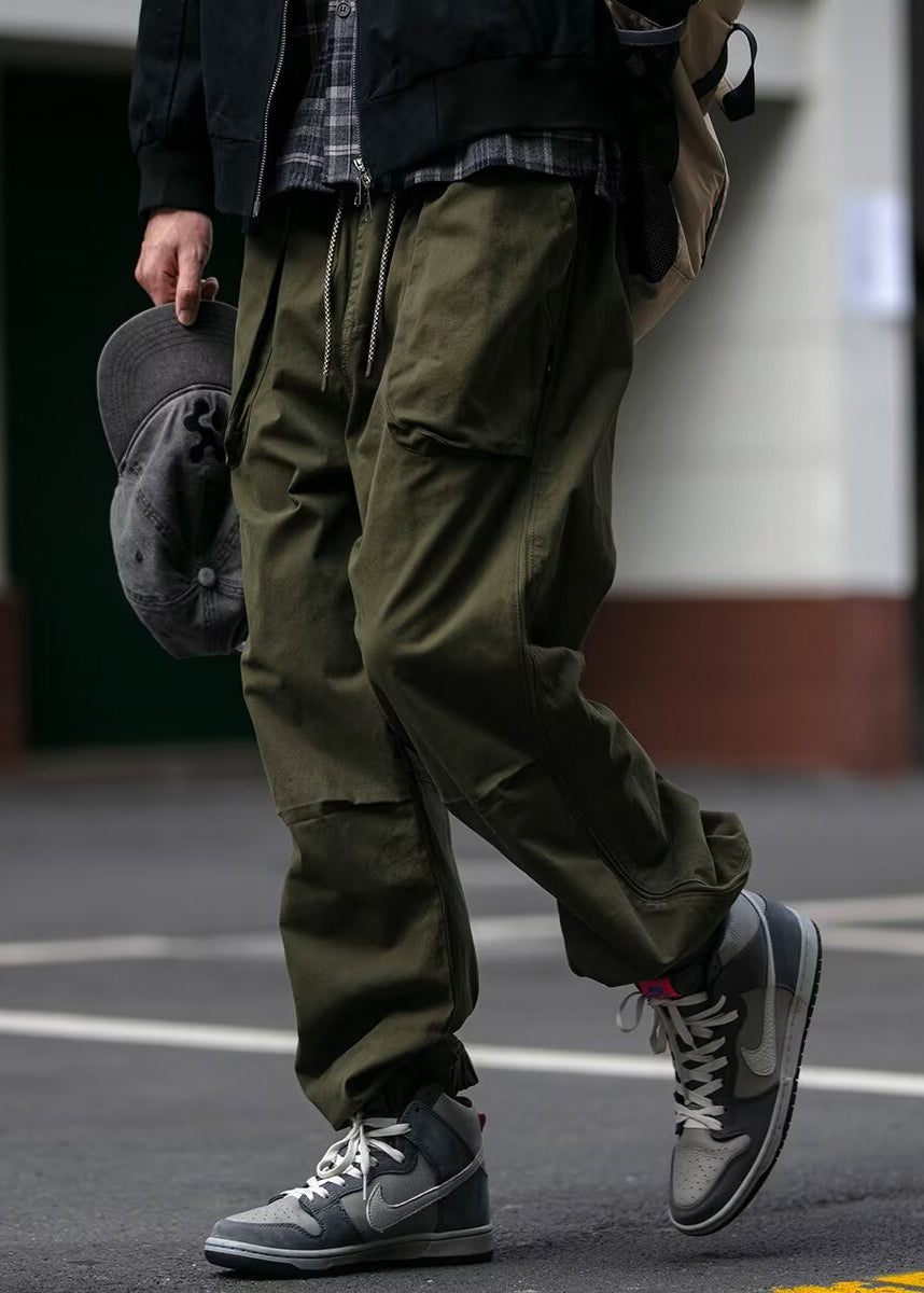 Spring Waist Cotton Mens Pants Khaki Pockets Cool Beam Elastic FashionChic