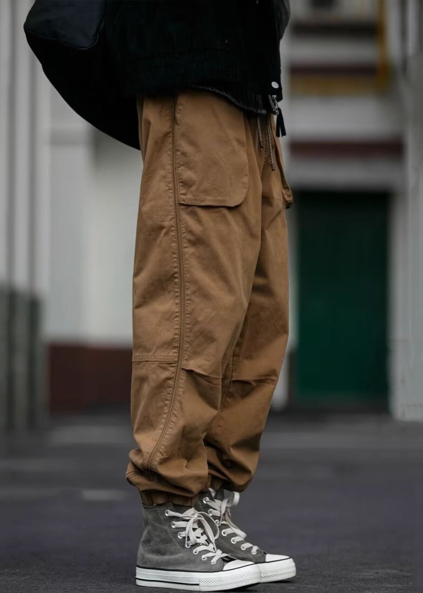 Spring Waist Cotton Mens Pants Khaki Pockets Cool Beam Elastic FashionChic