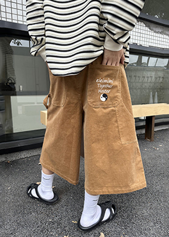 Cool Khaki Pockets Patchwork High Waist Men Crop Pants YT001 Men-Silk-MENCP240721