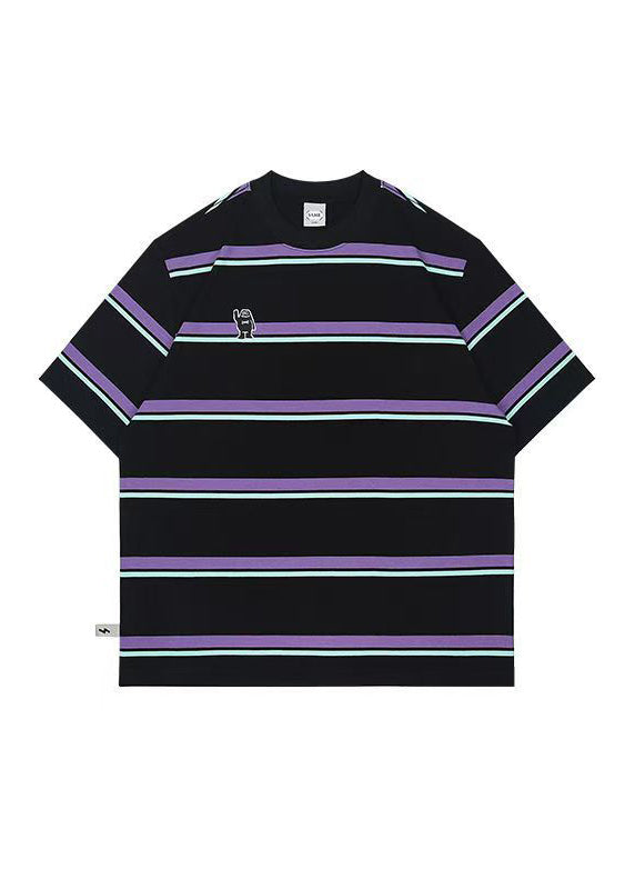 Cool Purple O Neck Striped Cotton Oversized T Shirt Men Summer QH002 MENT241019
