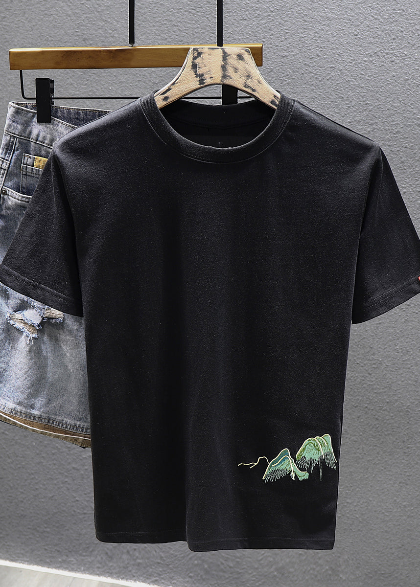 Neck Shirts T White Cotton Cool O Summer Embroideried Men FashionChic