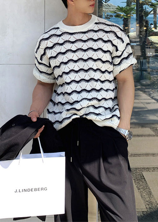 T Shirt Striped Summer Cool Oversized And White Men Knit FashionChic