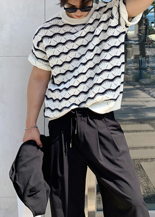T Shirt Striped Summer Cool Oversized And White Men Knit FashionChic