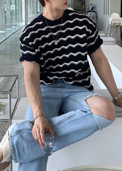 T Shirt Striped Summer Cool Oversized And White Men Knit FashionChic