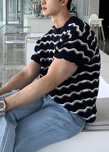 T Shirt Striped Summer Cool Oversized And White Men Knit FashionChic