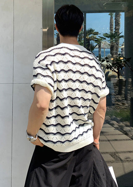 T Shirt Striped Summer Cool Oversized And White Men Knit FashionChic