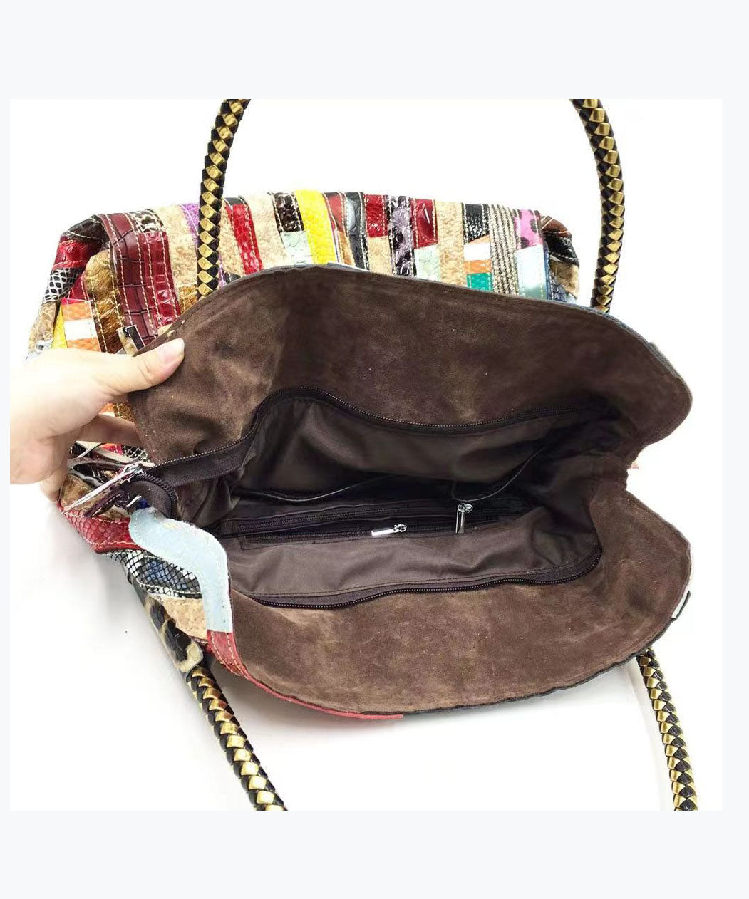 Cowhide Snake Striped Patchwork Durable Tote Handbag GG086 Bag-BGS240606