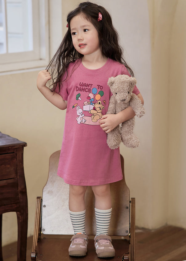 Cozy Apricot O Neck Print Cotton Girls T Shirt Dress Summer TT011 MM-RCTZSDGM240816