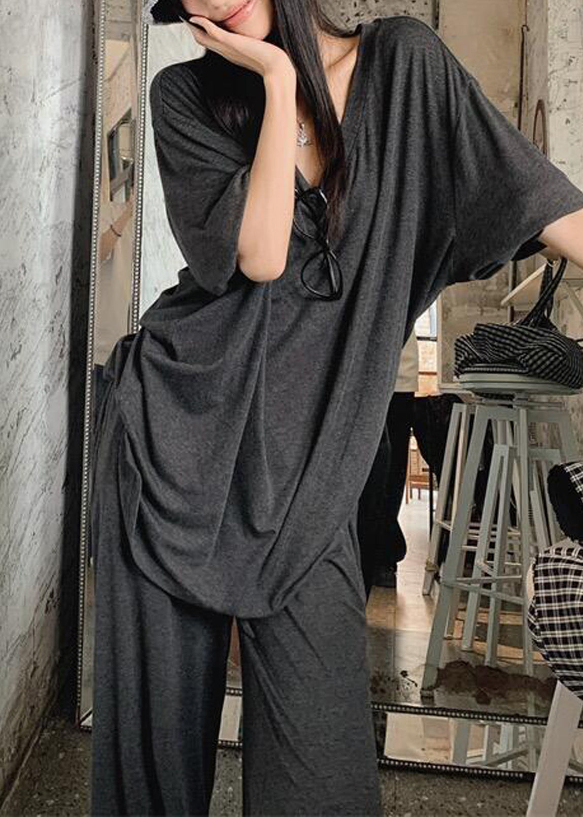 Pieces Cotton Cozy Fall Grey Set Oversized Two FashionChic