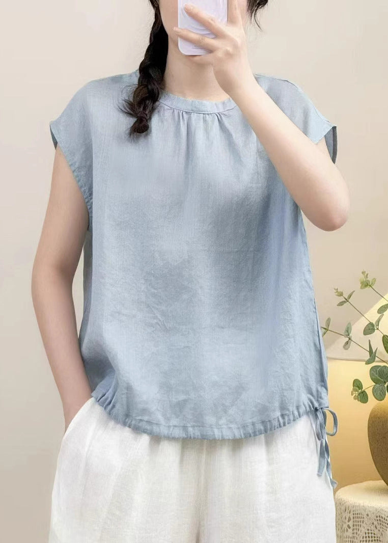 Solid Summer Shirt O Cozy Linen Pink Neck FashionChic
