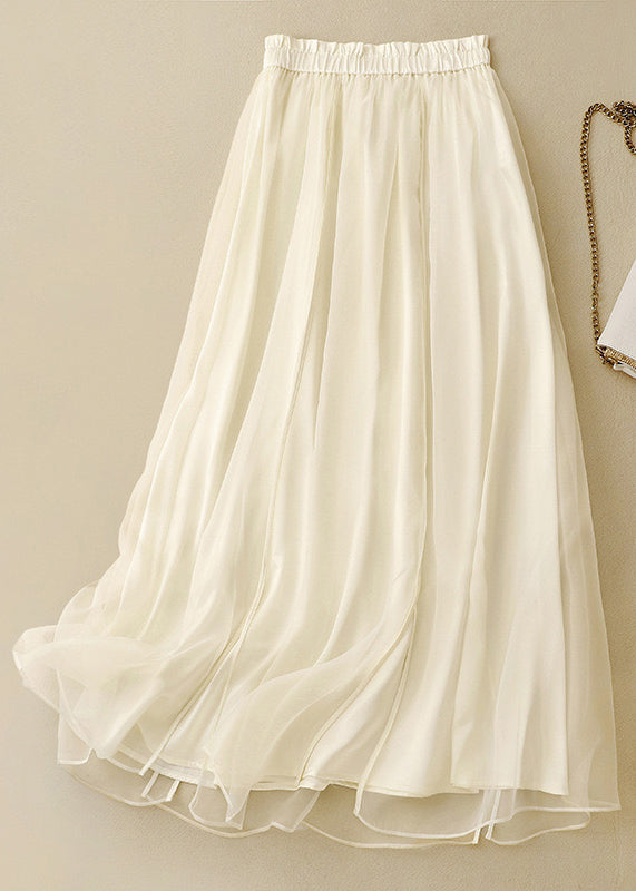 Cute Apricot Elastic Waist Wrinkled Patchwork Tulle Skirts Summer AM1048 Genistyle Shop