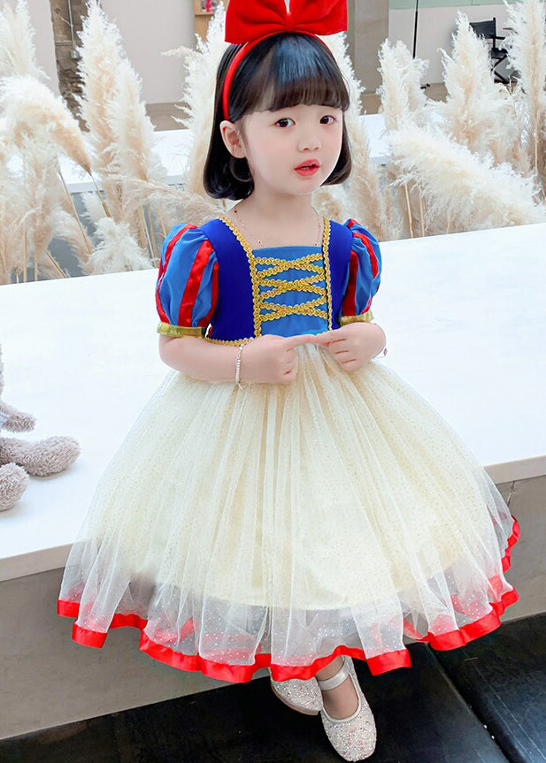 Cute Colorblock Print Patchwork Tulle Girls Maxi Dresses Summer EW009 WS-JRTZSDL240810