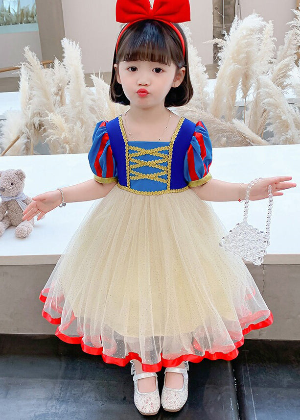 Cute Colorblock Print Patchwork Tulle Girls Maxi Dresses Summer EW009 WS-JRTZSDL240810
