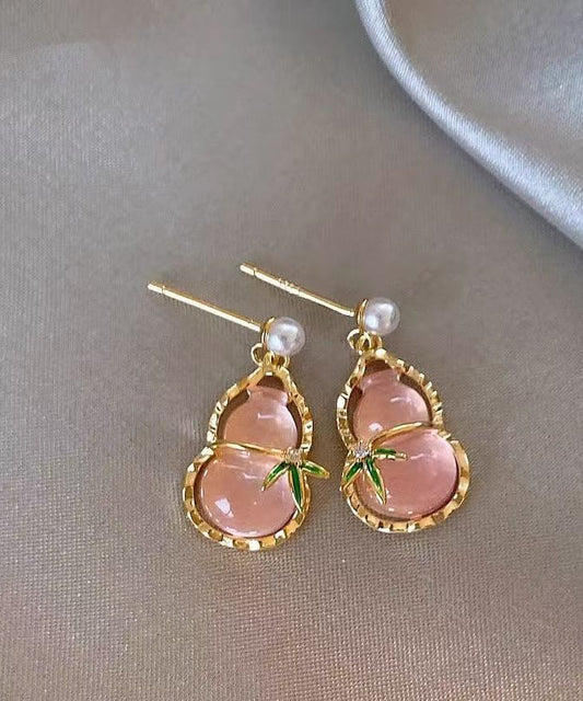 Alloy Pink Hollow Resin Out Earrings Drop Calabash Cute Zircon FashionChic