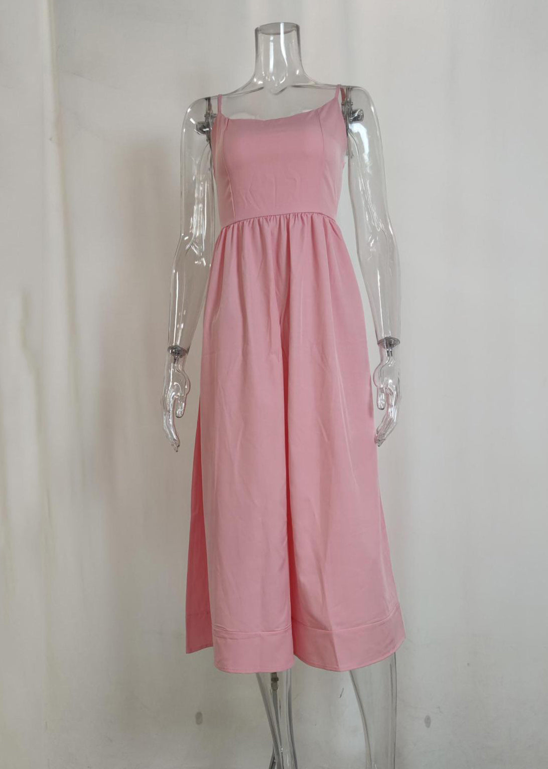 Cute Pink Slash Neck Patchwork Maxi Spaghetti Strap Dress Sleeveless ZL038 SH-LF-SDL240621