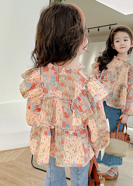 Cute Ruffled Print Cotton Girls Shirt Long Sleeve YU1041 WS-RCTZ-LTP240529