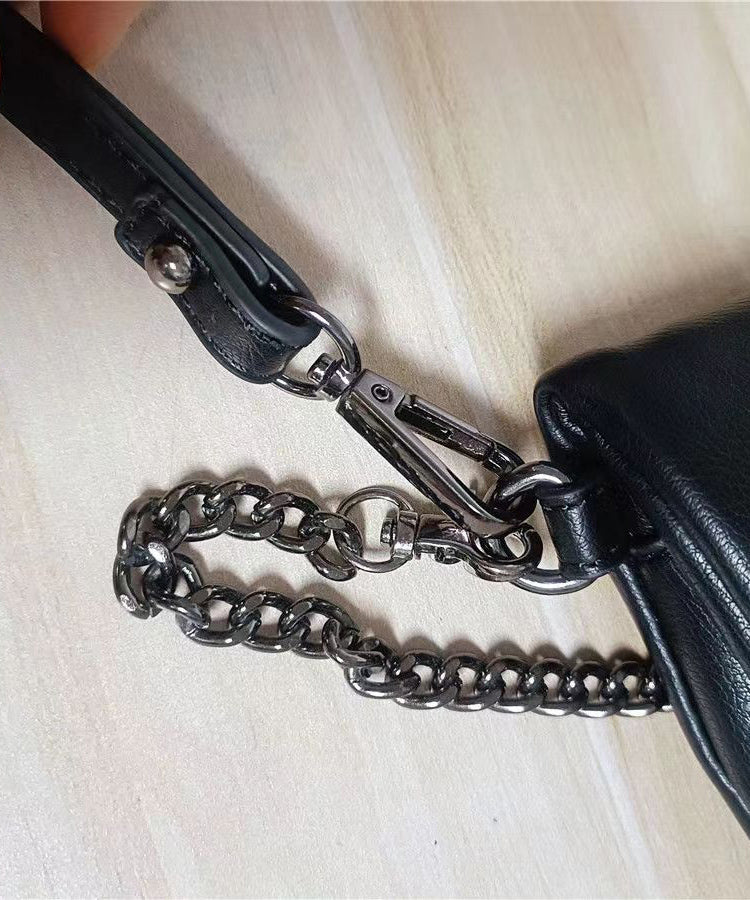 DIY Black Rivet Chain LinkedFaux Leather Satchel Handbag UU1091 Bag-BGS240527