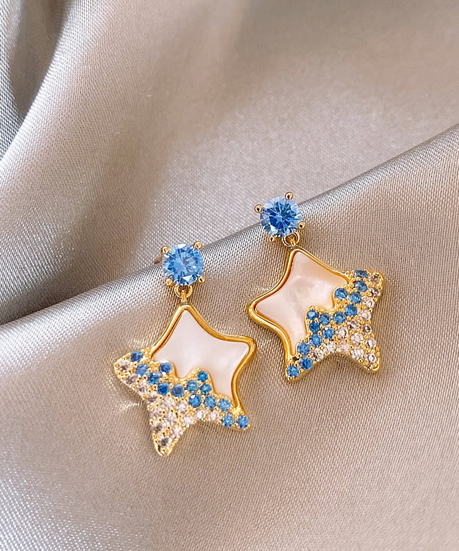 Alloy Blue Starfish Copper Shell DIY Earrings Zircon Drop FashionChic