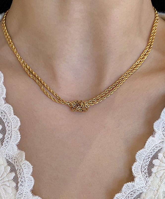 DIY Gold Stainless Steel Double Layer Fried Dough Twists Necklace YD023 ABC