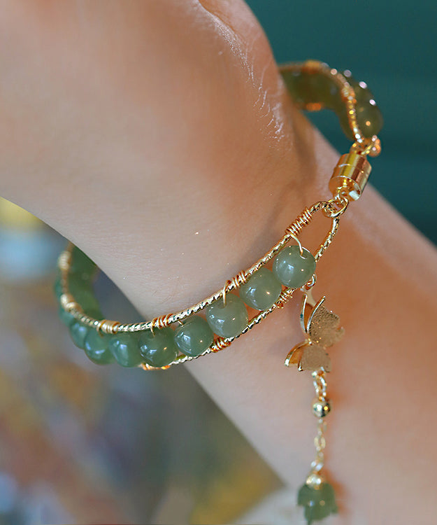 DIY Green Copper Overgild Jade Butterfly Tassel Charm Bracelet GH1018 Ada Fashion