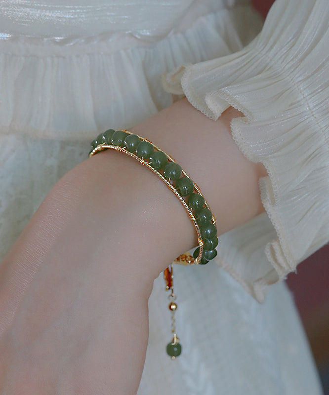 DIY Green Copper Overgild Jade Butterfly Tassel Charm Bracelet GH1018 Ada Fashion