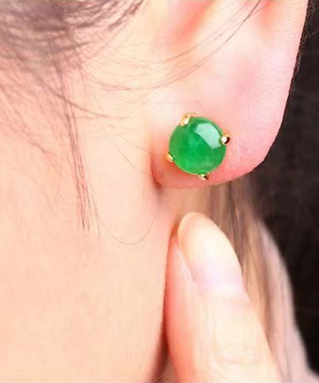 DIY Green Sterling Silver Inlaid Jade Stud Earrings DF1031 Ada Fashion
