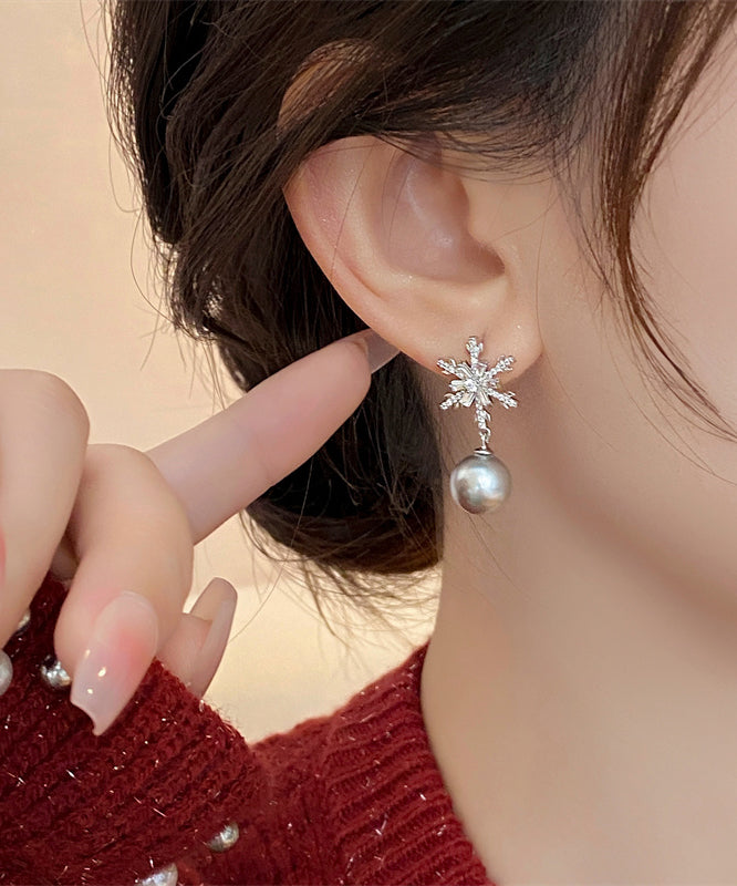 DIY Grey Copper Snowflake Pearl Drop Earrings RB023 ABC