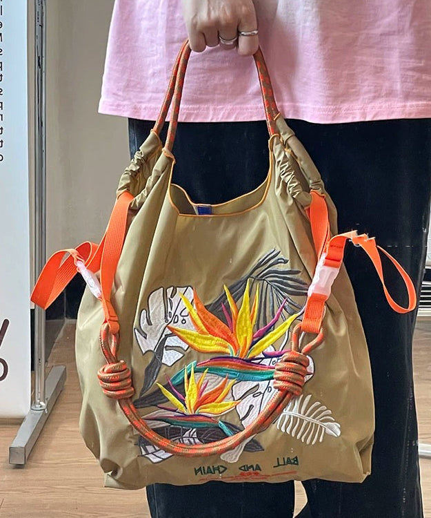 DIY Khaki Embroideried Solid Durable Nylon Shopping Bag SX1002 Ada Fashion